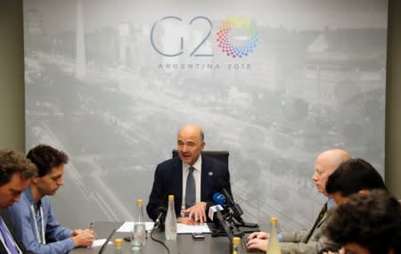 European Commissioner for Economic and Financial Affairs Pierre Moscovici speaks during a news conference at the G20 Meeting of Finance Ministers in Buenos Aires, Argentina, July 22, 2018. REUTERS/Marcos Brindicci