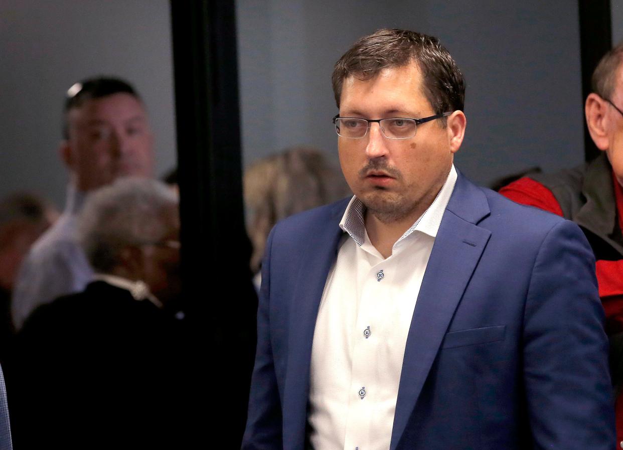 Matt Langston, pictured before a meeting with the Oklahoma State Board of Education in March, is a top adviser for state schools Superintendent Ryan Walters.