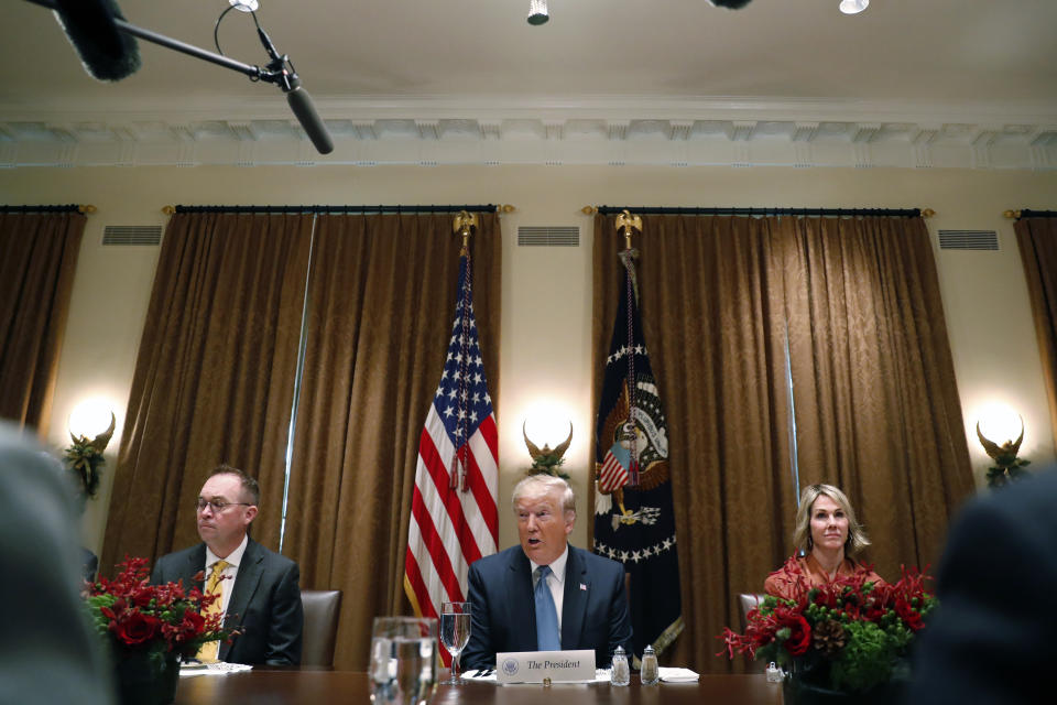 President Donald Trump speaks at a luncheon with members of the United Nations Security Council in the Cabinet Room at the White House in Washington, Thursday, Dec. 5, 2019. (AP Photo/Andrew Harnik)