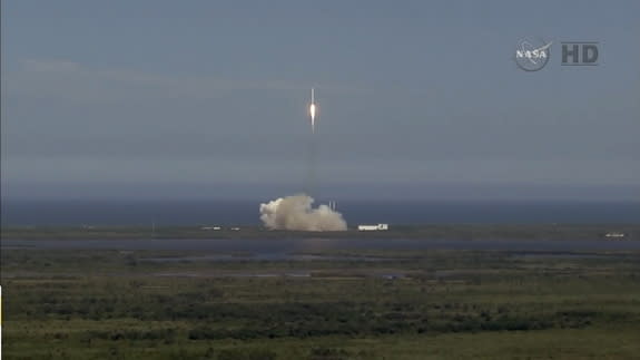 SpaceX launched a Falcon 9 rocket and Dragon space capsule from Cape Canaveral, Florida, on April 14, 2015, to deliver NASA cargo to the International Space Station, and test reusable rocket technology.