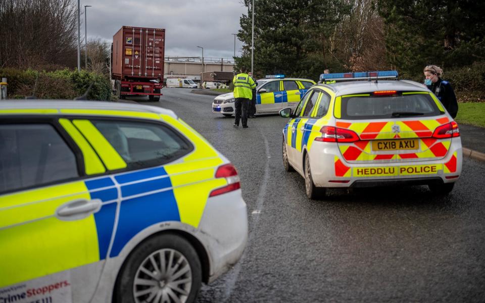 Police block Wrexham Industrial Estate where the Wockhardt factory is located - View Finder Pictures/Andrew Price