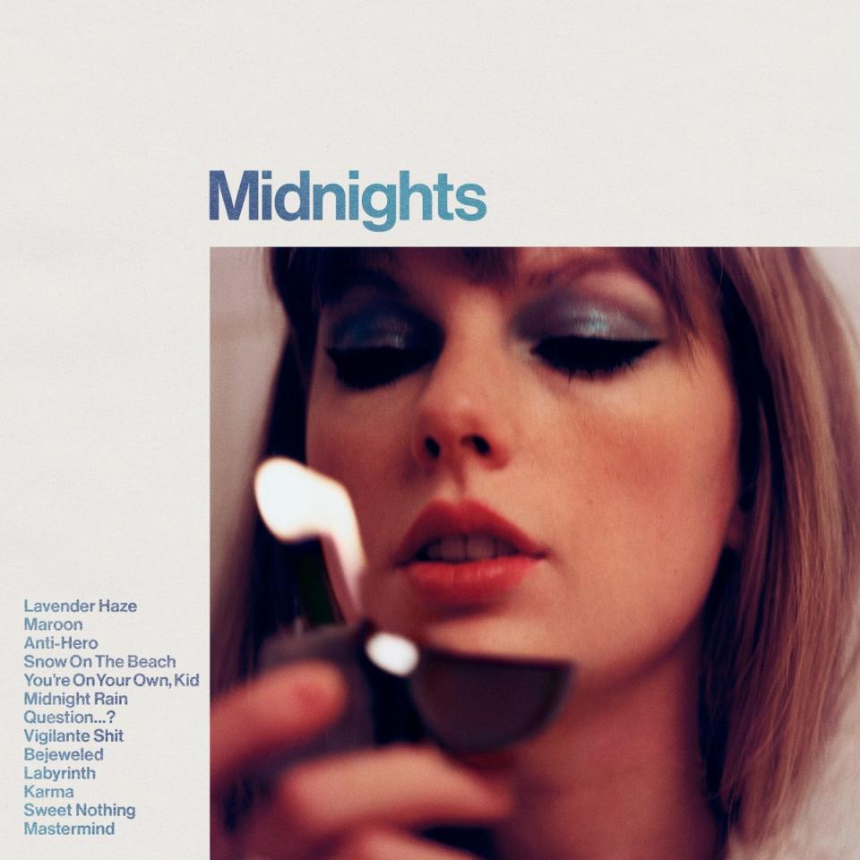 Taylor Swift in album artwork for her record, ‘Midnights’ (AP)