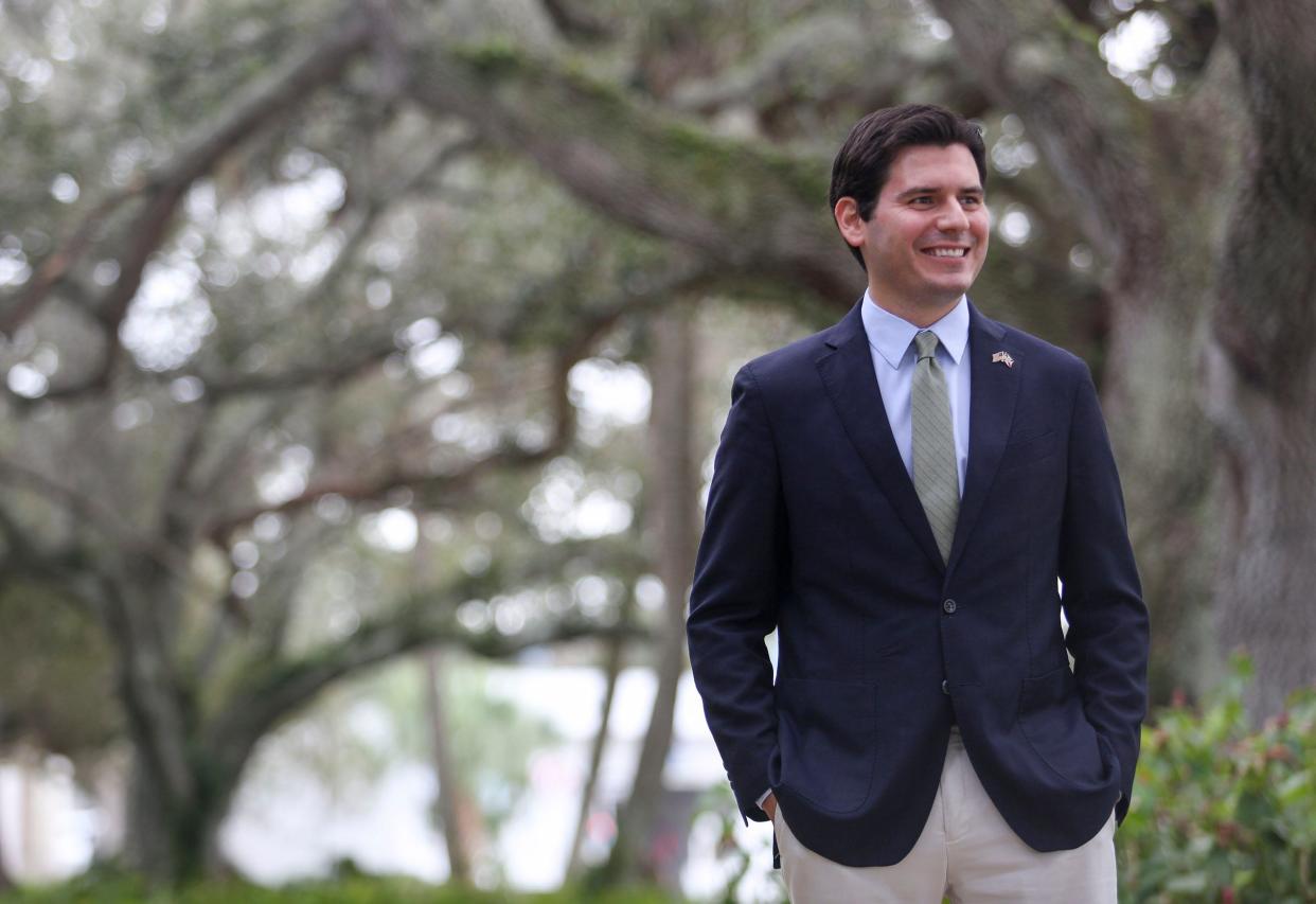 Vero Beach councilman Taylor Dingle poses for a photo outside of City Hall after a planning and zoning board workshop, Thursday, Jan. 18, 2024.