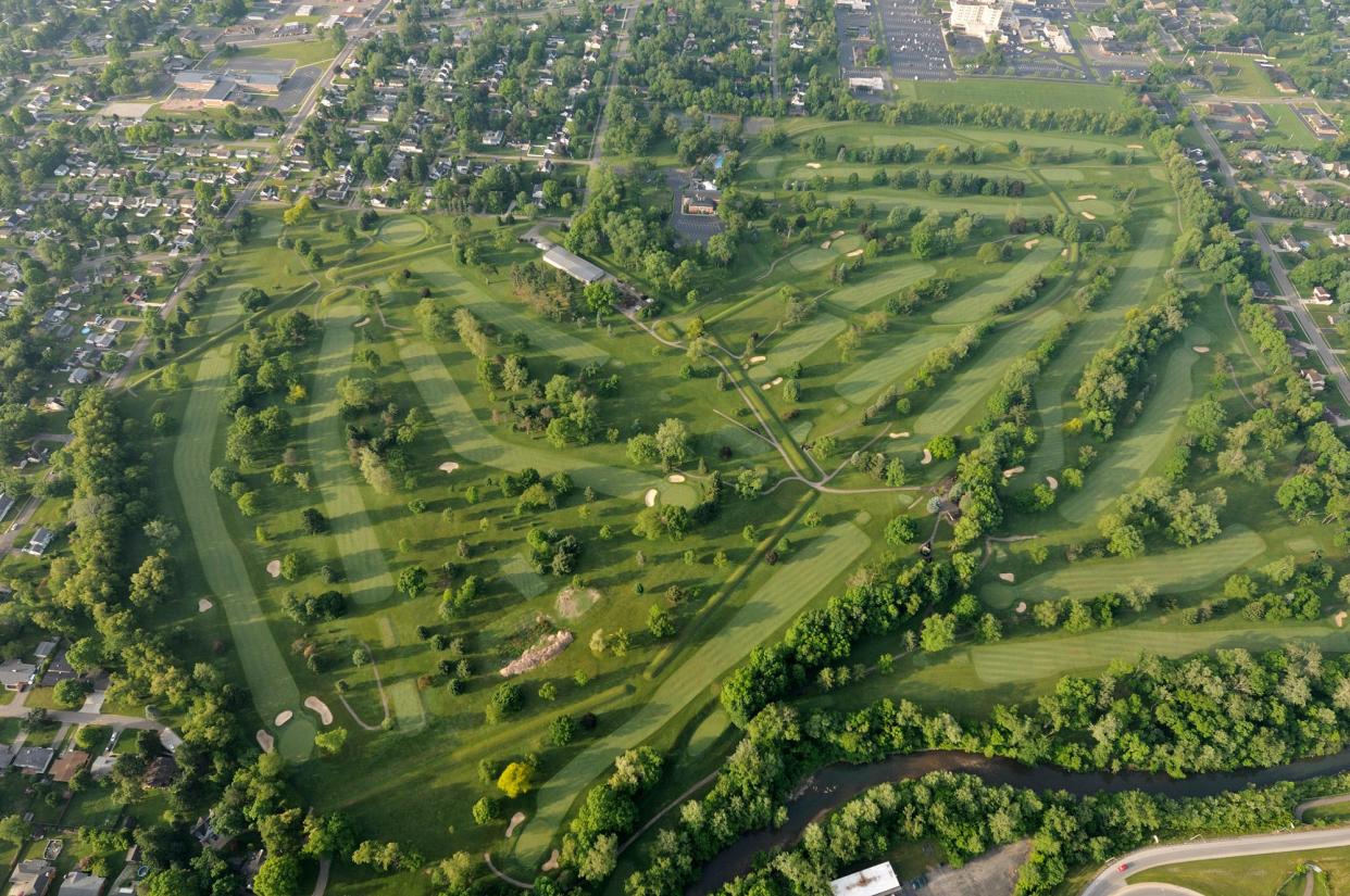 Aerial view of the Octagon Earthworks in Newark, on May 25, 2013.  (Photo by Timothy E. Black)