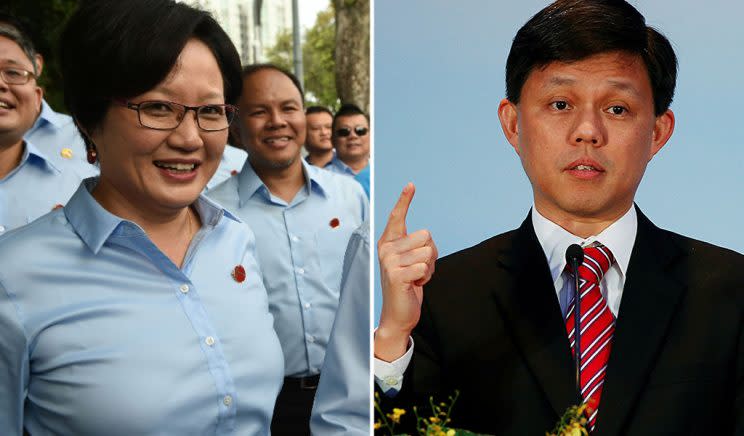 (Photos of Workers’ Party chairman Sylvia Lim and Minister in the Prime Minister’s Office Chan Chun Sing: AFP/Reuters)