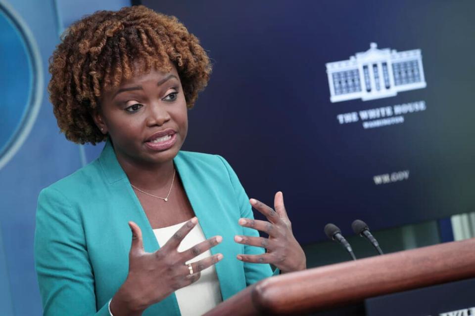 White House press secretary Karine Jean-Pierre answers questions during the daily briefing at the White House on September 1, 2022 in Washington, DC. (Photo by Win McNamee/Getty Images)