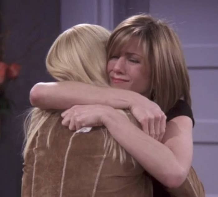 "Friends" characters hugging and crying
