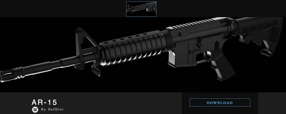 A screenshot of the Defense Distributed page offering downloadable blueprints for an AR-15. (Photo: Defense Distributed)