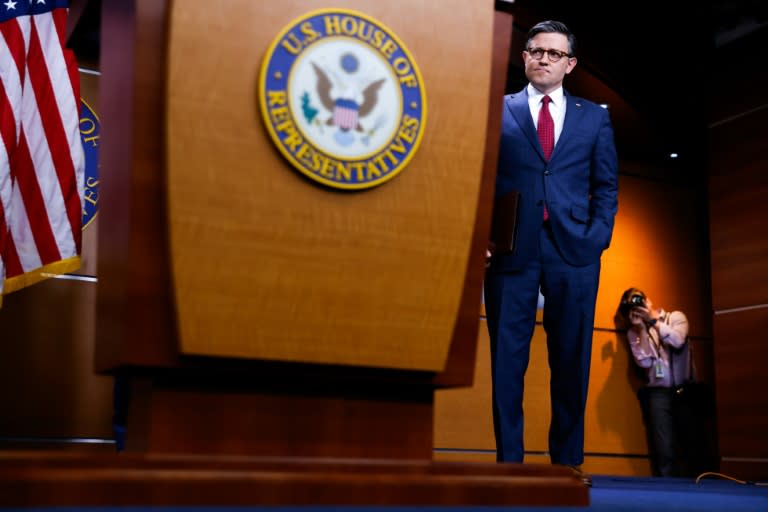 Mike Johnson, speaker of the US House of Representatives, seen in Washington on April 16, 2024 (Julia Nikhinson)