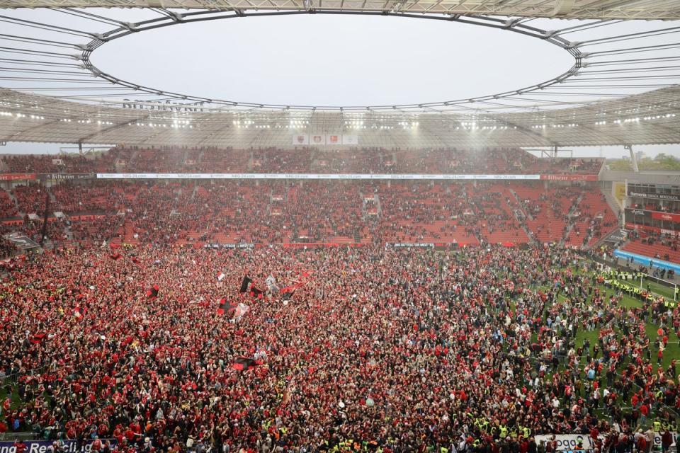 Fans invaded the pitch as Levekusen defeated Werder Bremen 5-0 at home (Getty Images)