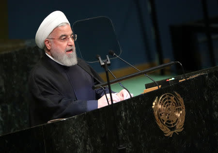 Iranian President Hassan Rouhani speaks at the Nelson Mandela Peace Summit during the 73rd United Nations General Assembly in New York, U.S., September 24, 2018. REUTERS/Carlo Allegri