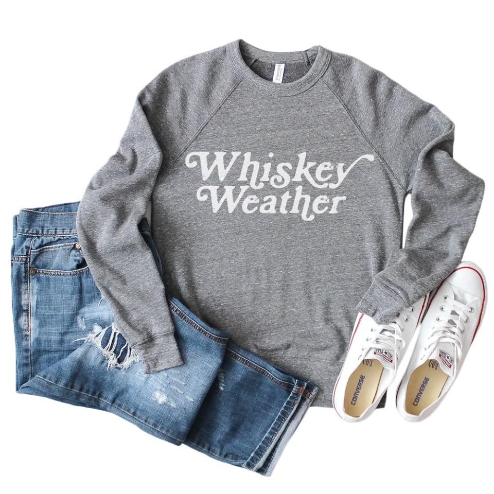 <p><a href="https://go.redirectingat.com?id=74968X1596630&url=https%3A%2F%2Fwww.etsy.com%2Flisting%2F864833220%2Fwhiskey-weather-crewneck-sweatshirt-for&sref=https%3A%2F%2Fwww.bestproducts.com%2Feats%2Ffood%2Fg3171%2Fbest-whiskey-gifts%2F" rel="nofollow noopener" target="_blank" data-ylk="slk:Shop Now;elm:context_link;itc:0;sec:content-canvas" class="link ">Shop Now</a></p><p>Whiskey Weather Crewneck Sweatshirt </p><p>$38.69</p><p>etsy.com</p>