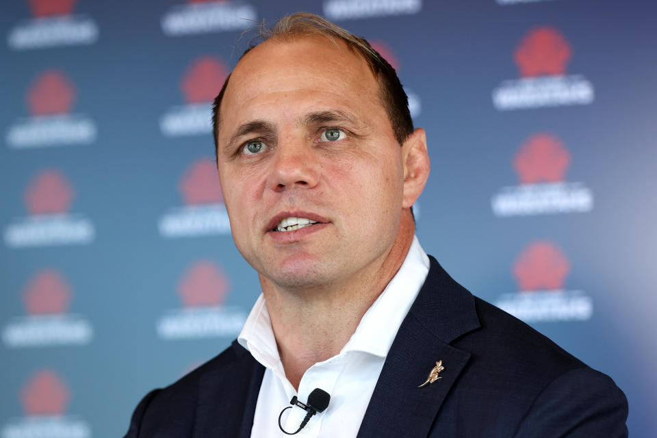 SYDNEY, AUSTRALIA - NOVEMBER 14: Rugby Australia CEO Phil Waugh speaks to the media during a Rugby Australia & New South Wales Rugby Union Media Opportunity at Daceyville on November 14, 2023 in Sydney, Australia. (Photo by Brendon Thorne/Getty Images)