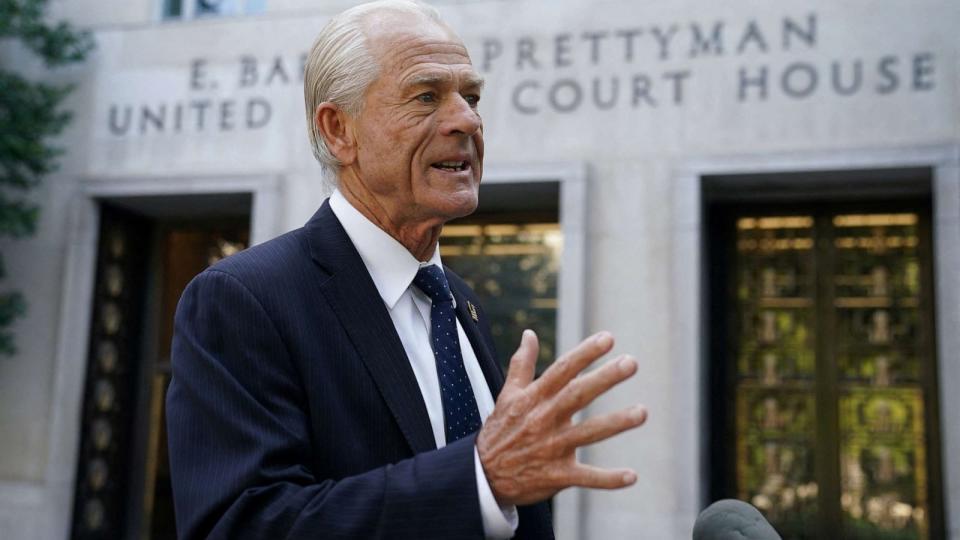 PHOTO: Peter Navarro stops to speak at the U.S. District Court in Washington, Sept. 6, 2023. (Kevin Lamarque/Reuters)