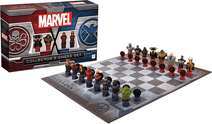 Marvel Collector's Chess Set | Custom Sculpted Chess Pieces Marvel Superheros & Villains | Iron Man & Thanos as King | Captain Marvel & Hella as Queen | Officially Licensed Marvel Chess Set. (Photo: Amazon SG)
