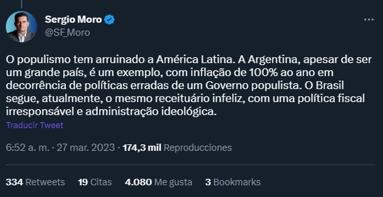 El posteo de Sergio Moro que destaca la capacidad de la Argentina