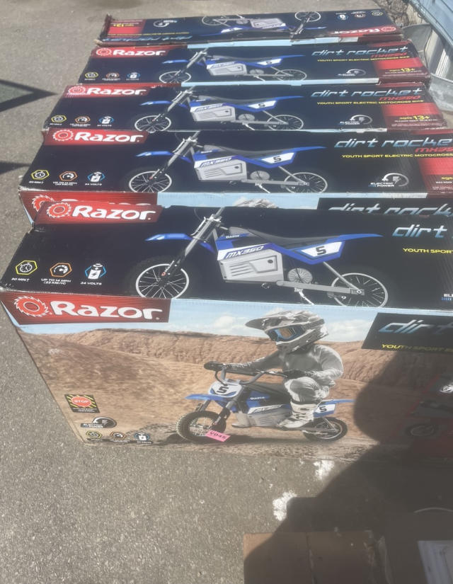 A 5-year-old girl in Westport, Massachusetts, placed a hefty Amazon order containing 10 children's dirt bikes, a children's ride-on Jeep and 10 pairs of women's cowgirl boots. (Courtesy Jessica Nunes)