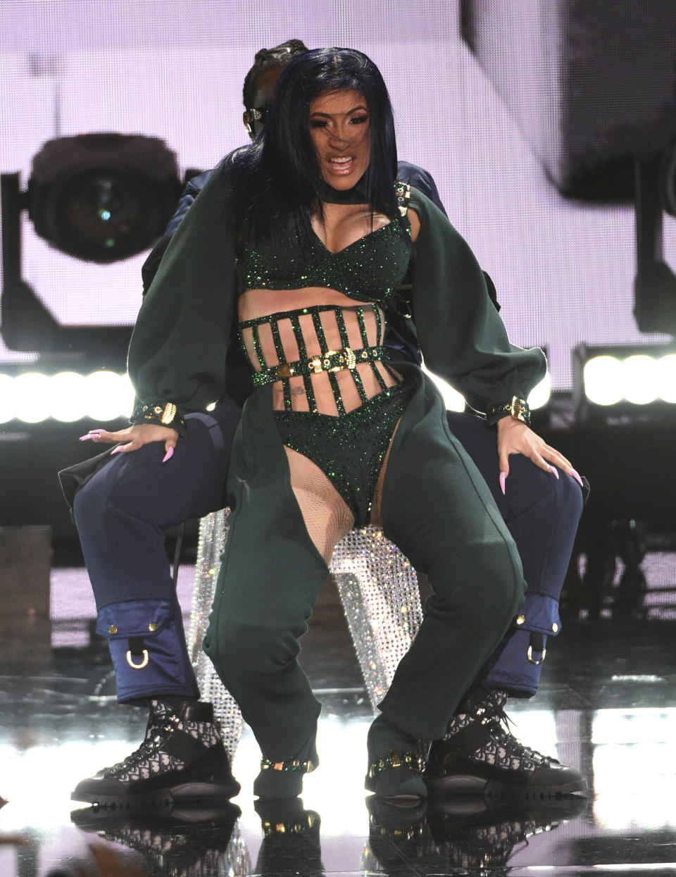 Cardi B, foreground, and Offset perform at the BET Awards on Sunday, June 23, 2019, at the Microsoft Theater in Los Angeles. (Photo by Chris Pizzello/Invision/AP)