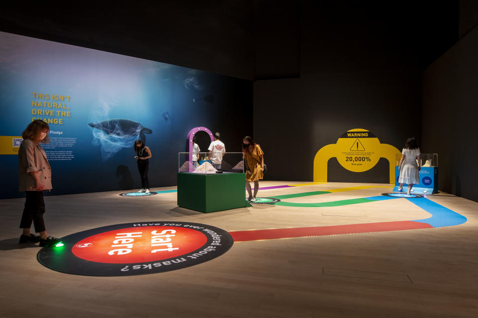 Interactive space at the ArtScience Museum's Planet Or Plastic exhibition. (Photo: Marina Bay Sands)