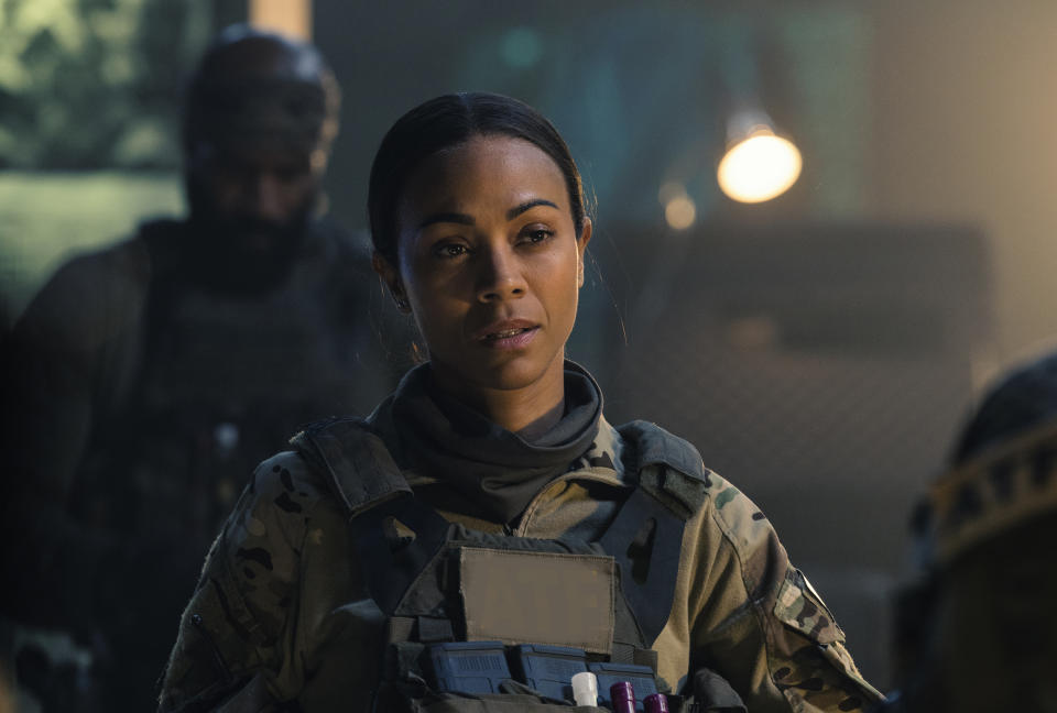 This image released by Paramount+ shows Zoe Saldana in a scene from "Special Ops: Lioness." (Greg Lewis/Paramount+ via AP)