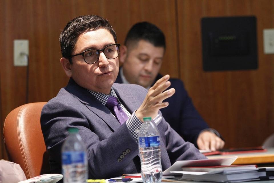 Democratic state Rep. Derrick Lente of Sandia Pueblo leads discussion of a tax-relief package as a conference committee negotiates a compromised between House and Senate legislators on Thursday, March 16, 2023.