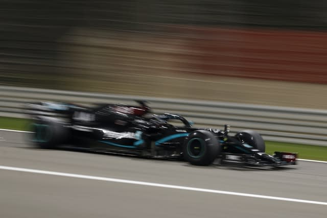 Lewis Hamilton in action under the lights in Bahrain