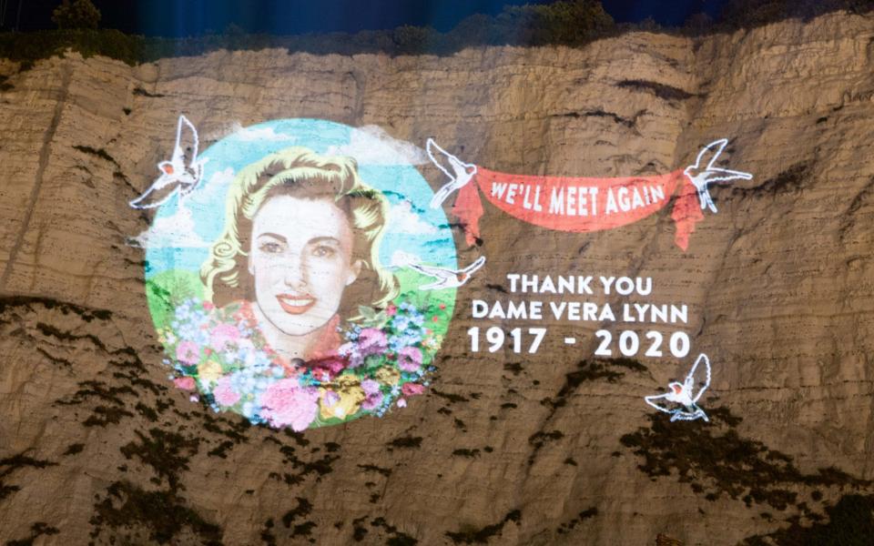 The image of Dame Vera projected onto the cliffs - Steve Turvey