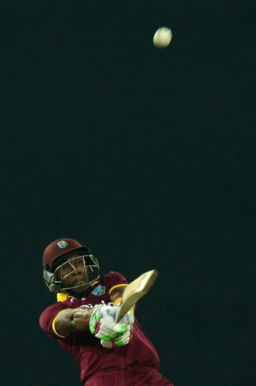 West Indies cricketer Dwayne Bravo in Twenty20 action against Sri Lanka in Colombo on November 11, 2015