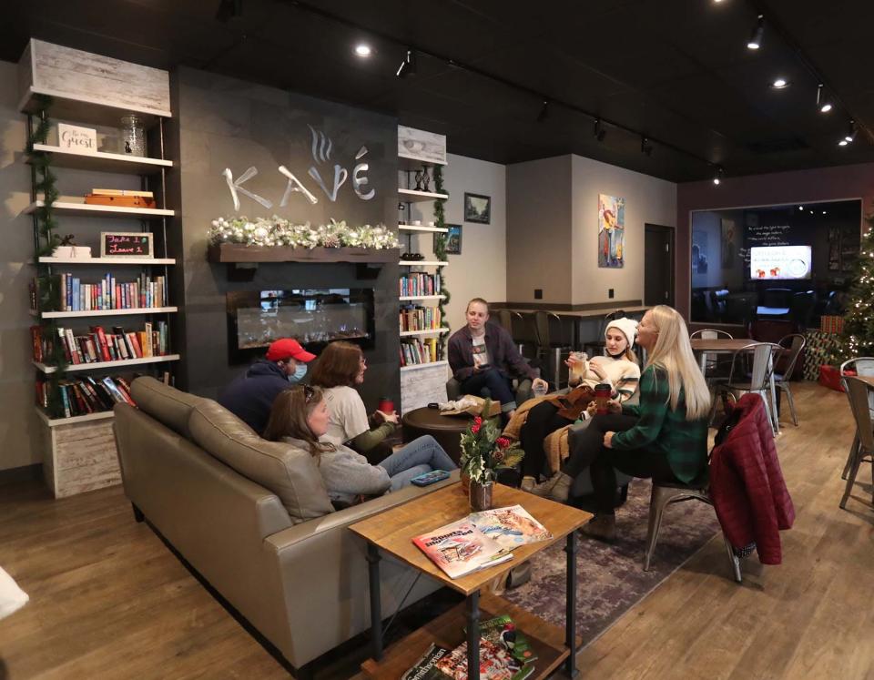 Enjoy a cup of coffee and conversation at Kave in downtown Barberton. 