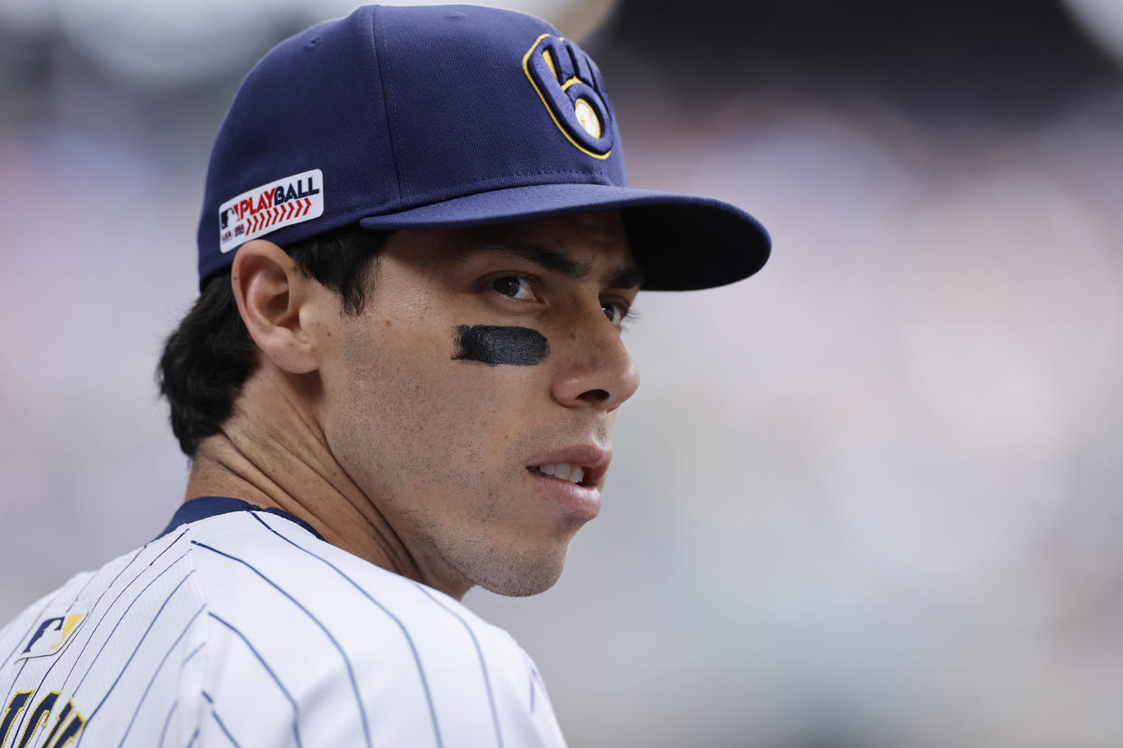 Christian Yelich's back issue has flared up during his best season since he was an MVP candidate in 2019. (Joe Robbins/Icon Sportswire via Getty Images)