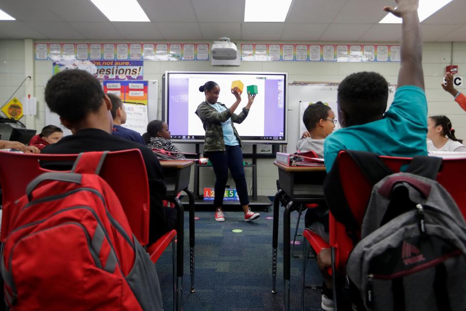 Mrs. Tamika Brown teaches math class at Sabal Palm Elementary School Tuesday, Sept. 10, 2019. 