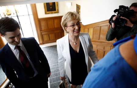 British Conservative Andrea Leadsom arrives at the launch of her campaign for the Conservative Party leadership, in London