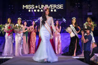 Miss Universe Singapore 2018 Zahra Khanum at the finals of the 2019 Miss Universe Singapore beauty pageant at Zouk.