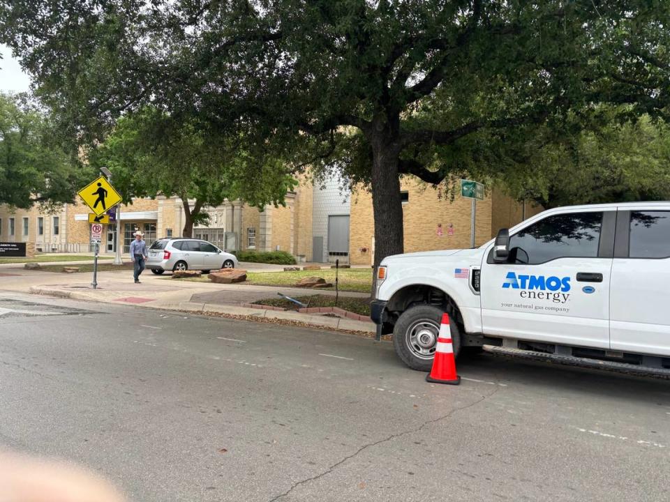 An Atmos Energy crew was on the campus of TCU on Monday. The university evacuated several buildings on campus late Monday morning due to a gas leak, according to an emergency alert sent to students and staff.