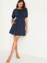 <p>Looking for an easy summer dress that's affordable and adorable? Pick up this comfortable navy <span>Old Navy Waist-Defined Puff-Sleeve Cotton-Poplin Side-Cutout Mini Dress</span> ($35) before it inevitably sells out.</p>
