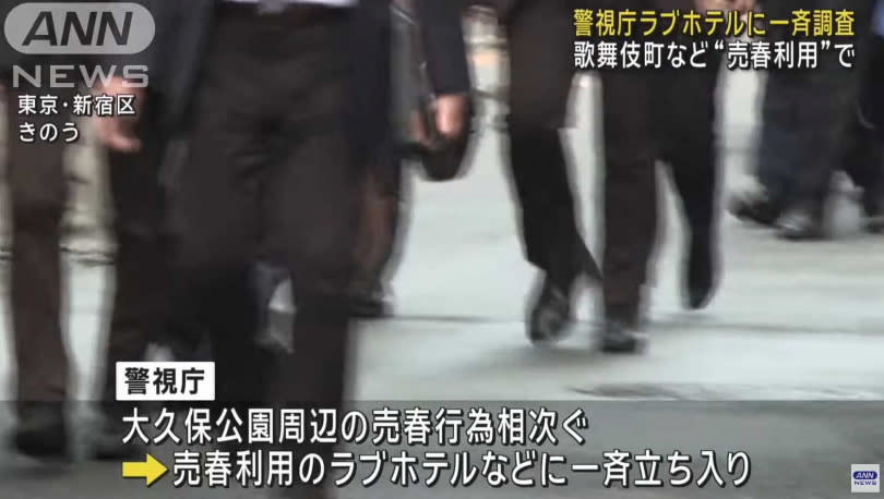 東京警方近日針對新宿歌舞伎町大久保公園站壁文化展開清查。（圖／ 翻攝自ANNnewsCHANNnewsCH）
