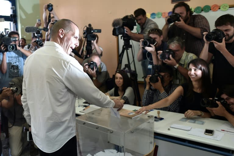 Finance Minister Yanis Varoufakis casts his ballot during the Greek referendum in Athens