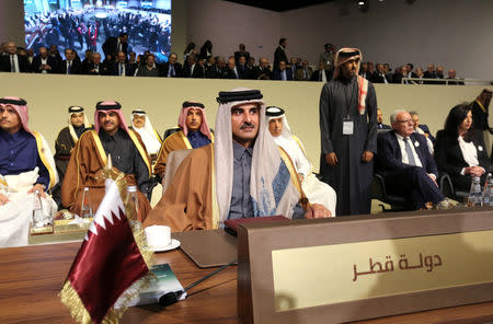 Emir of Qatar Sheikh Tamim bin Hamad bin Khalifa Al-Thani attends the Arab Economic and Social Development summit meeting in Beirut, Lebanon January 20, 2019. REUTERS/Aziz Taher