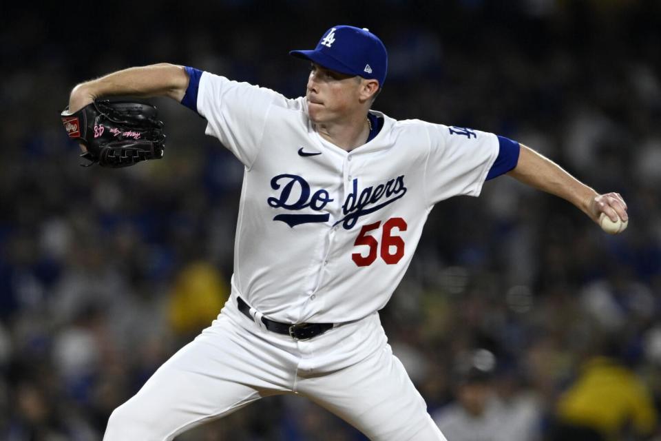 Dodgers relief pitcher Ryan Yarbrough delivers against the Giants in the seventh inning Friday.