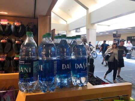FILE PHOTO: Plastic bottles are seen at SFO airport, which has banned the sale of plastic bottles that contain less than a liter of water, in San Francisco