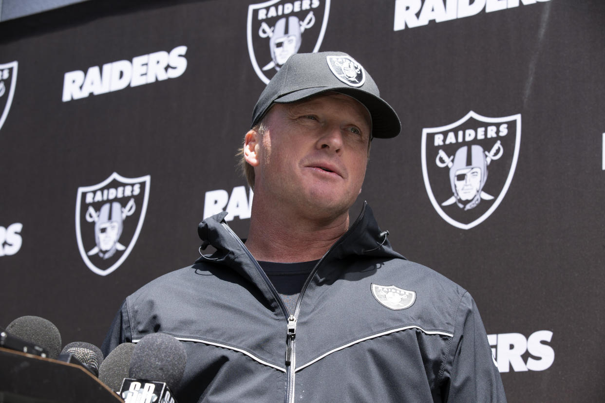 Coach Jon Gruden and the Oakland Raiders are the team featured on "Hard Knocks" during training camp this year. (AP)