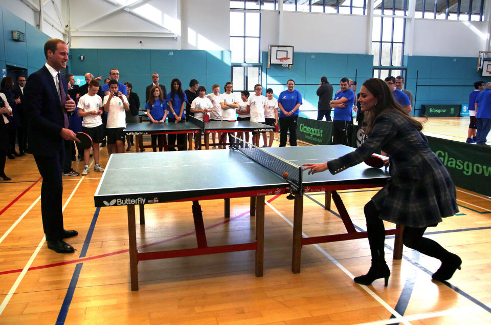 Taking on Prince William in ping pong while pregnant, 2013