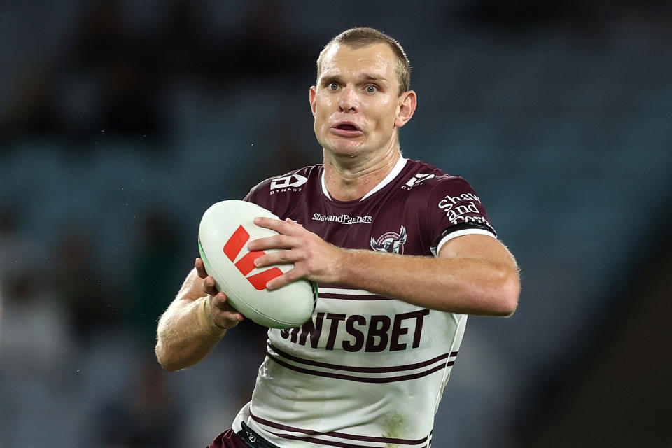 Tom Trbojevic, pictured here in action for Manly against South Sydney.