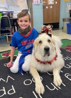 Therapy dog Tyler in a classroom in Sandyston-Walpack elementary school in Sussex County, New Jersey