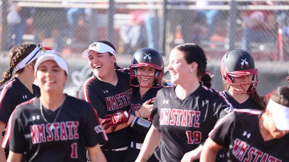 The New Mexico State softball team beat rival New Mexico 7-6 on Saturday at the NM State Softball Complex.