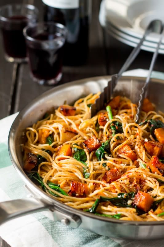 <p>Lazy Cat Kitchen</p><p>This simple pumpkin, spinach and walnut spaghetti makes an ideal lunch. It's light, quick to prepare and tastes delicious.</p><p><strong>Get the recipe: <a href="https://www.lazycatkitchen.com/pumpkin-spinach-and-walnut-spaghetti/" rel="nofollow noopener" target="_blank" data-ylk="slk:Pumpkin, Spinach and Walnut Spaghetti;elm:context_link;itc:0;sec:content-canvas" class="link rapid-noclick-resp"><em>Pumpkin, Spinach and Walnut Spaghetti</em></a></strong></p><p><strong>Related: <a href="https://parade.com/1373352/jocelyndelkadams/mothers-day-cakes/" rel="nofollow noopener" target="_blank" data-ylk="slk:45 Mother's Day Cakes;elm:context_link;itc:0;sec:content-canvas" class="link rapid-noclick-resp">45 Mother's Day Cakes</a></strong></p>