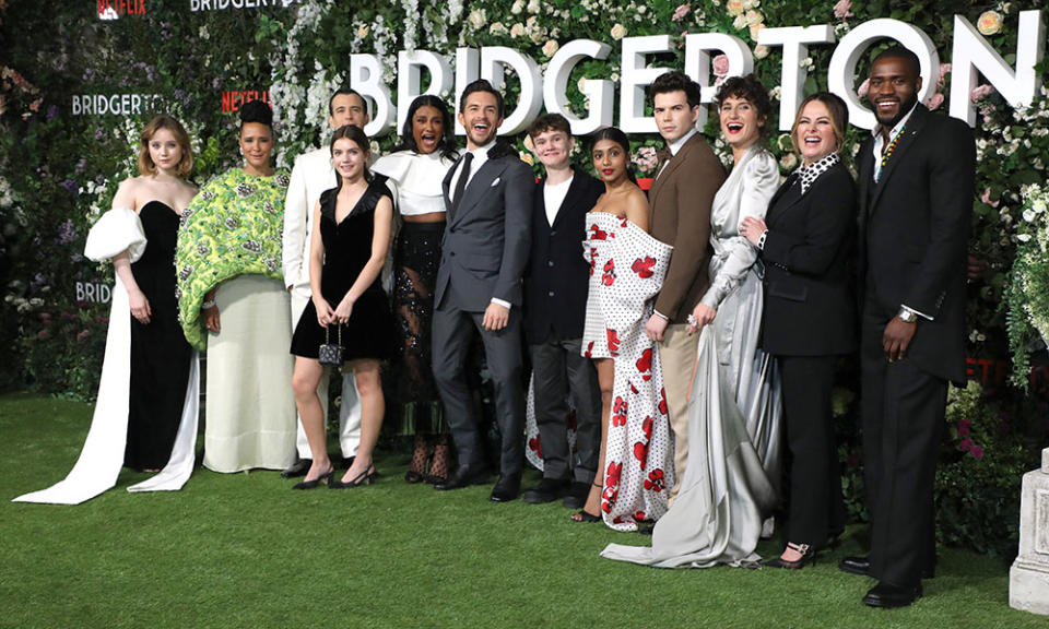 The ‘Bridgerton’ cast attending the London season two premiere on March 22.