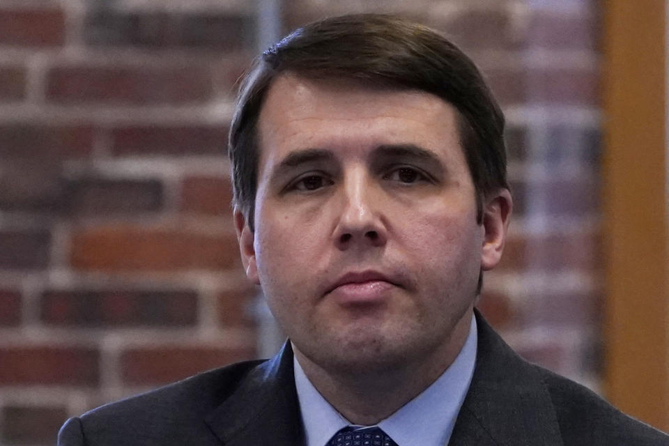 U.S. Rep. Chris Pappas, D-N.H., listens during a hearing, Monday, March 14, 2022, in Manchester, N.H. Pappas is facing Republican Karoline Leavitt in the general election. (AP Photo/Charles Krupa, File)