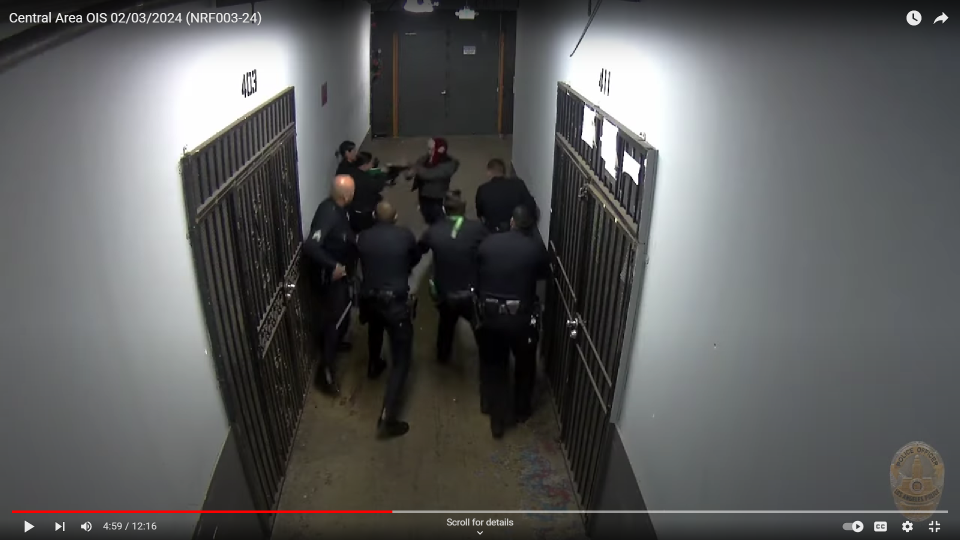 A screenshot of body camera footage released by the Los Angeles Police Department shows the deadly encounter that ended with an officer fatally shooting Jason Maccani.