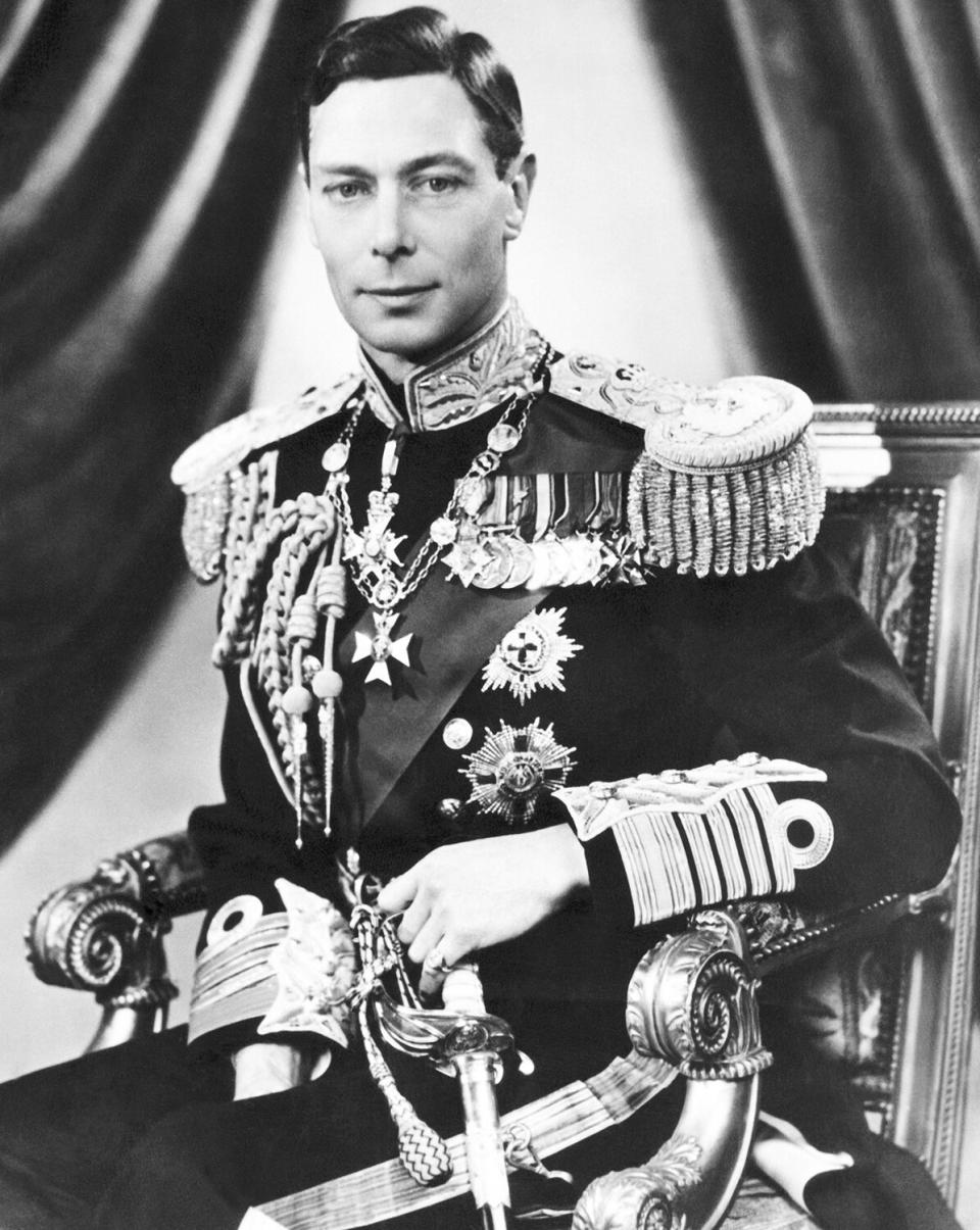 His Majesty King George VI, wearing his uniform as Admiral of the Fleet, London, England, May 4, 1937. He served as a gunner during World War I at the Battle of Jutland.